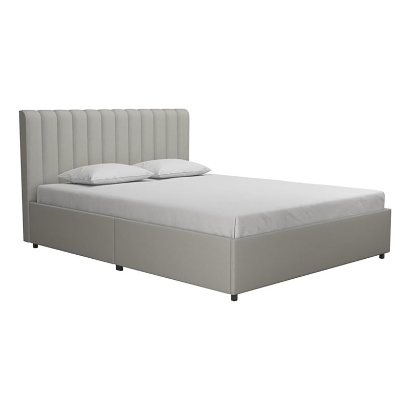 Bowery Hill Modern Fabric Upholstered Queen Bed with Storage Drawers in
