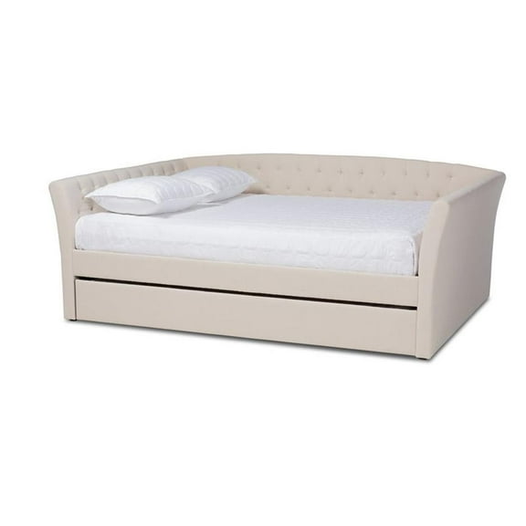 Bowery Hill Modern Fabric Upholstered Queen Size Daybed with Trundle in Beige