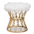 thumbnail image 1 of Bowery Hill Modern Faux Fur Upholstered Gold Finish Metal Ottoman in White, 1 of 6