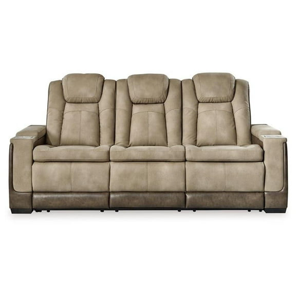 Bowery Hill Modern Faux Leather Power Reclining Sofa in Brown