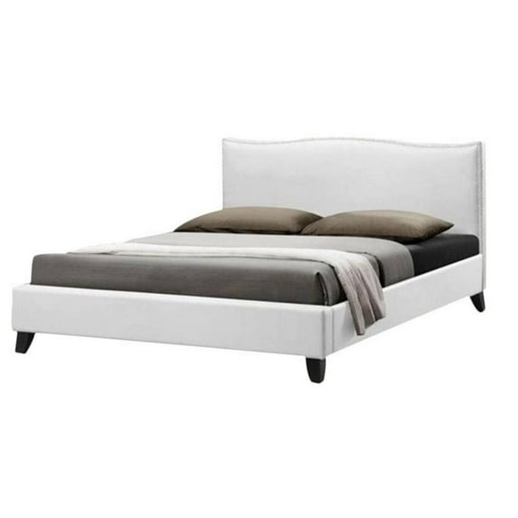 Bowery Hill Modern Faux Leather Queen Size Platform Bed in White