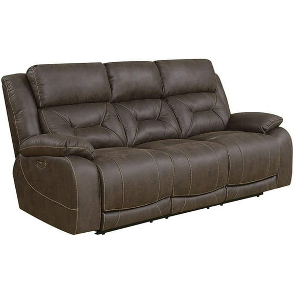 Bowery Hill Modern Faux Leather Reclining Sofa in Saddle Brown