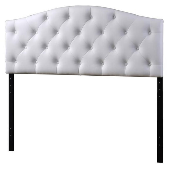 Bowery Hill Modern Faux Leather Tufted Full Panel Headboard in White
