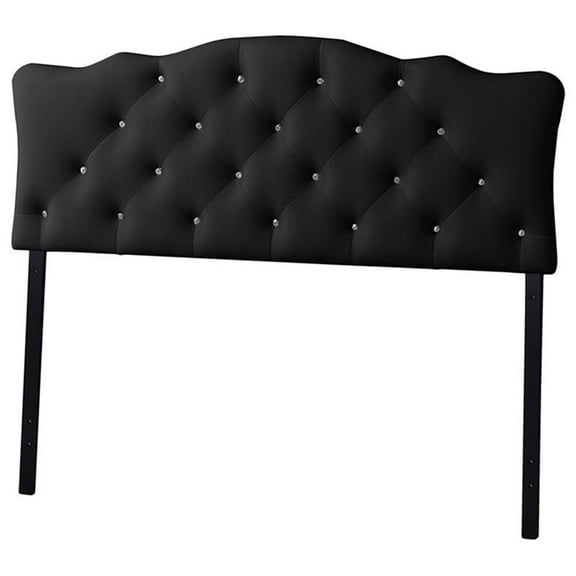 Bowery Hill Modern Faux Leather Tufted Queen Panel Headboard in Black