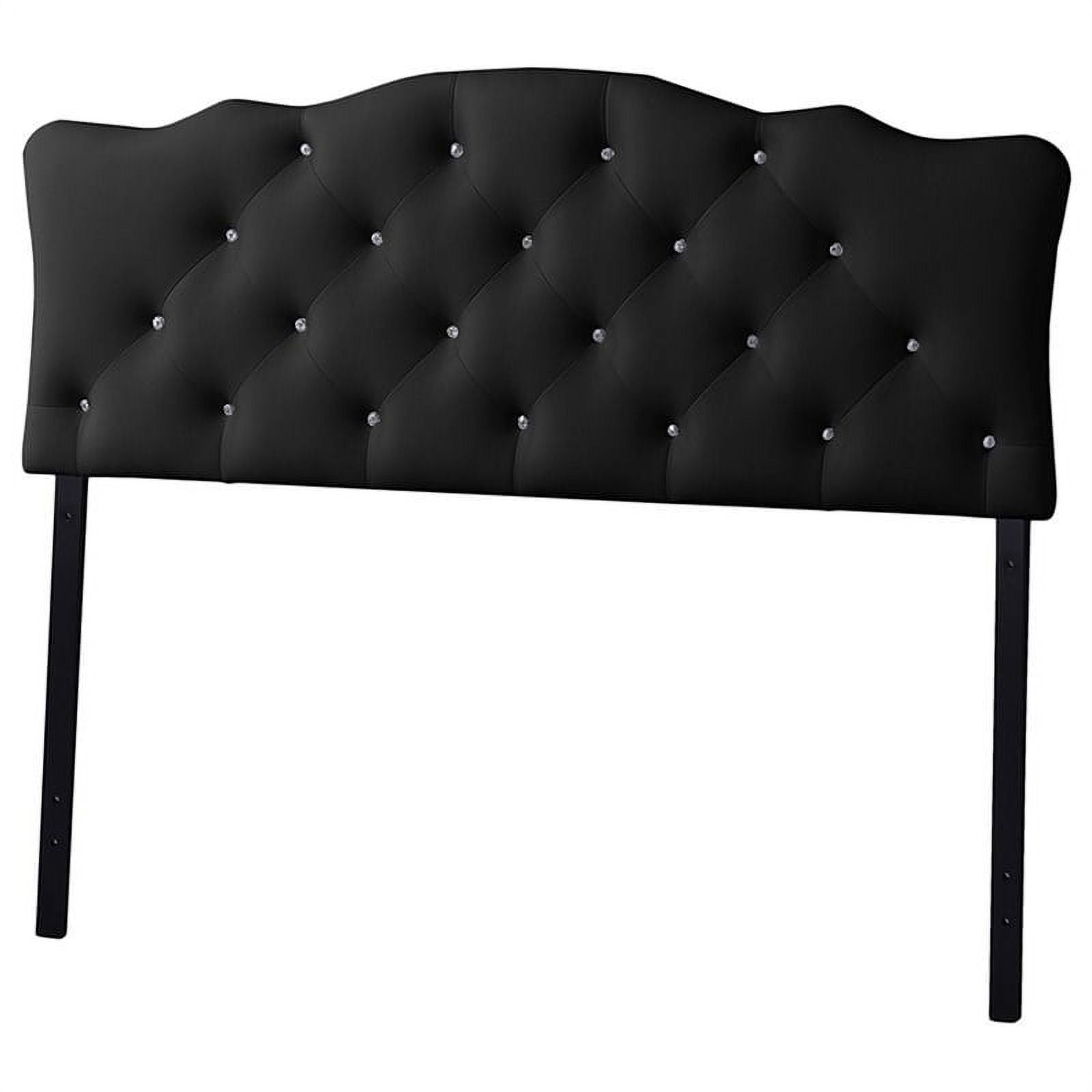 Bowery Hill Modern Faux Leather Tufted Queen Panel Headboard in Black