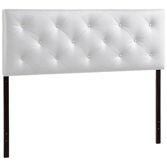 Bowery Hill Modern Faux Leather Tufted Queen Size Panel Headboard in White