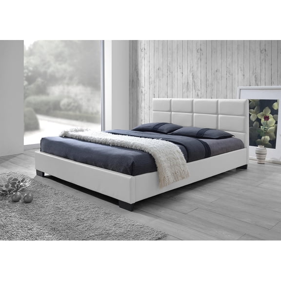 Bowery Hill Modern Faux Leather Upholstered Queen Platform Bed in White