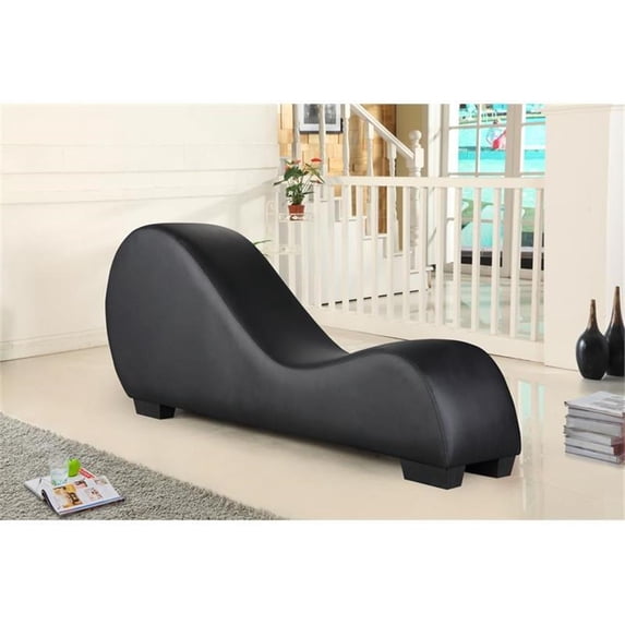 Bowery Hill Modern Faux Leather Yoga Relaxing Chaise in Black