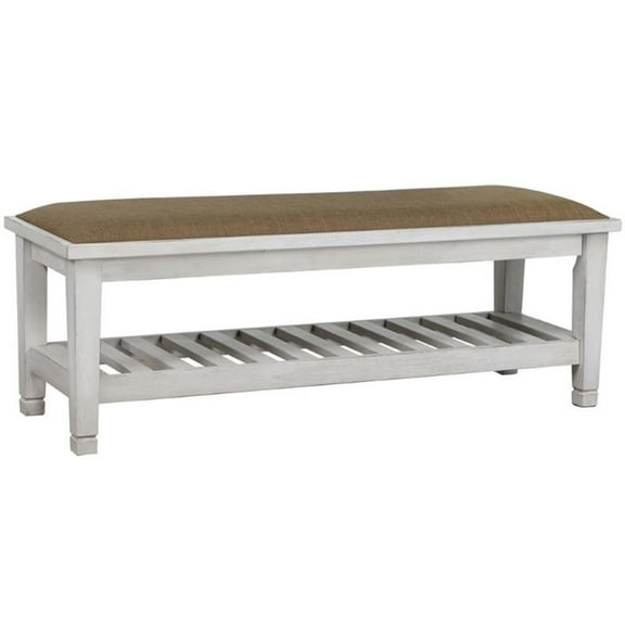 Bowery Hill Modern French Country Wooden Bedroom Bench in Antique White
