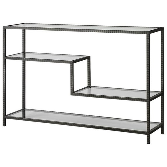 Bowery Hill Modern Glass Accent Console Table in Aged Gunmetal