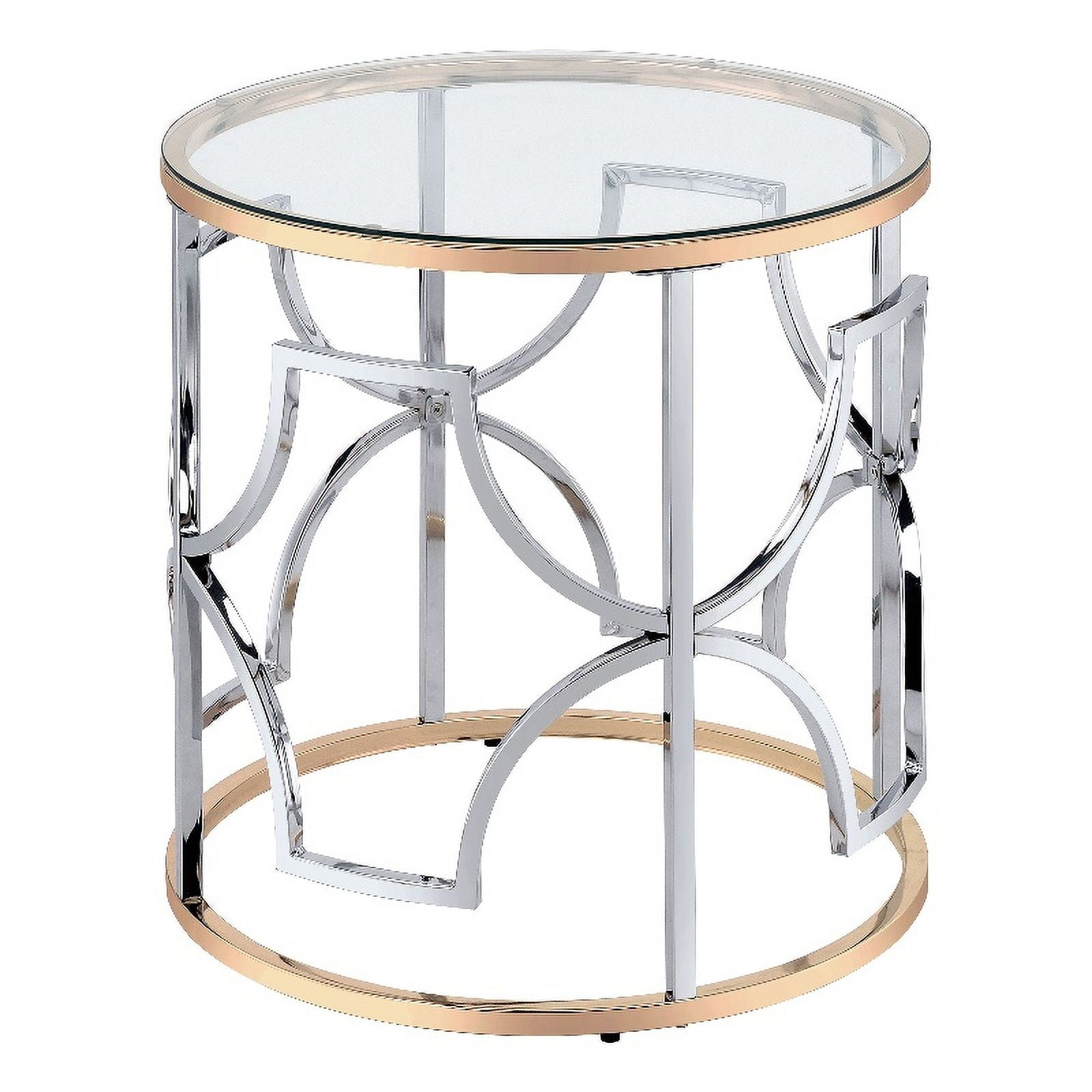 Bowery Hill Modern Glass Top Round End Table in Chrome and Gold ...