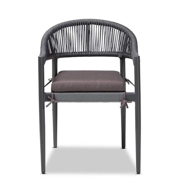 Bowery Hill Modern Grey Finished Rope and Metal Outdoor Dining Chair