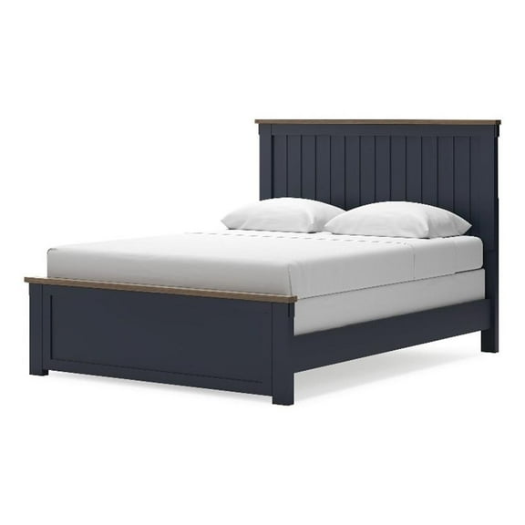 Bowery Hill Modern Hardwood Solids Brown & Blue Queen Panel Headboard