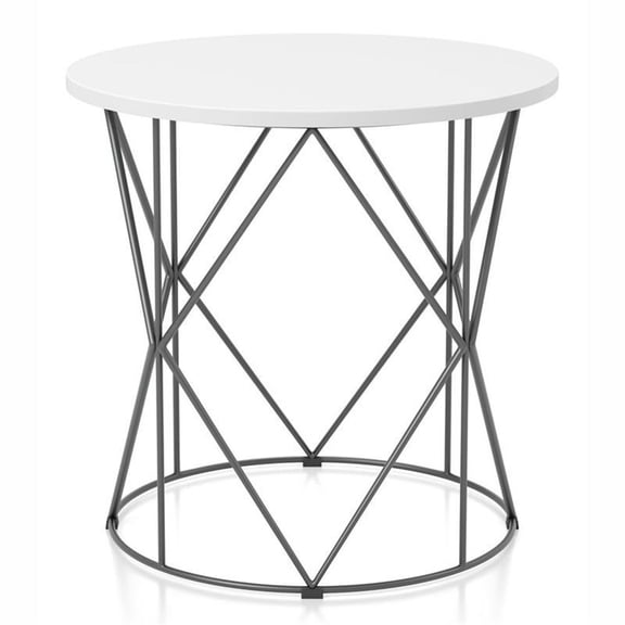 Bowery Hill Modern Industrial Wood Round End Table in White Finish
