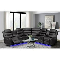 Bowery Hill Modern LED Faux Leather Reclining Sectional in Black