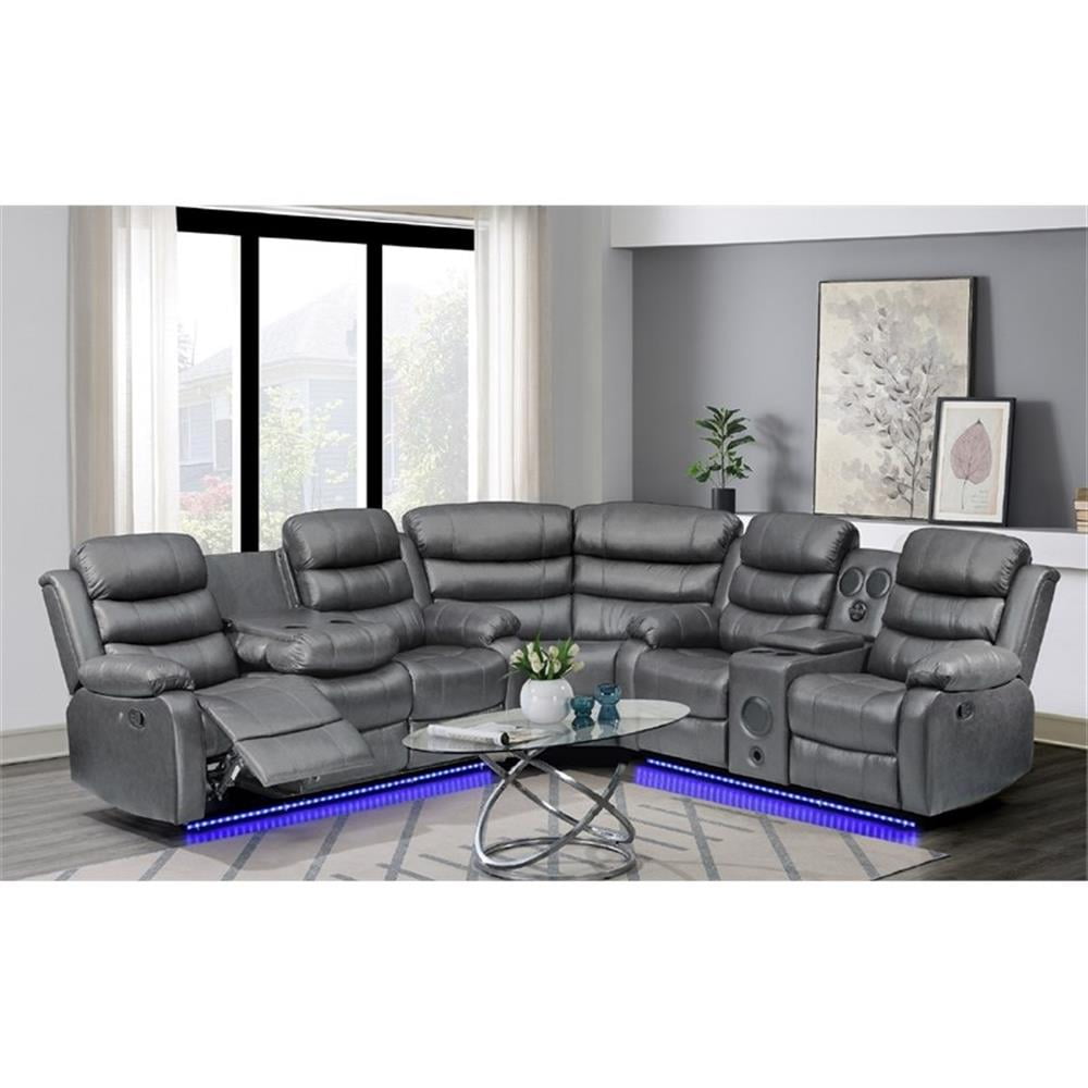 Bowery Hill Power Reclining Sectional Sofa, Modern Home Theater LED ...