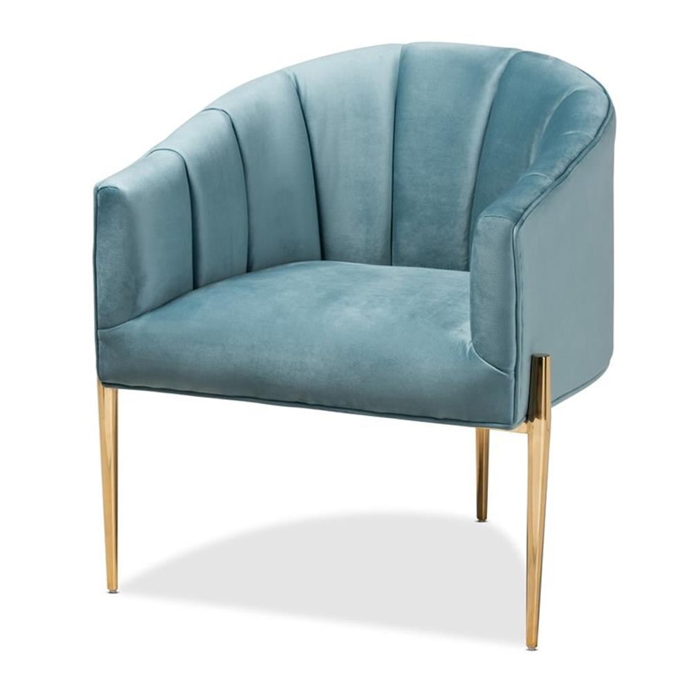 Bowery Hill Modern Light Blue Velvet Gold Finished Accent Chair