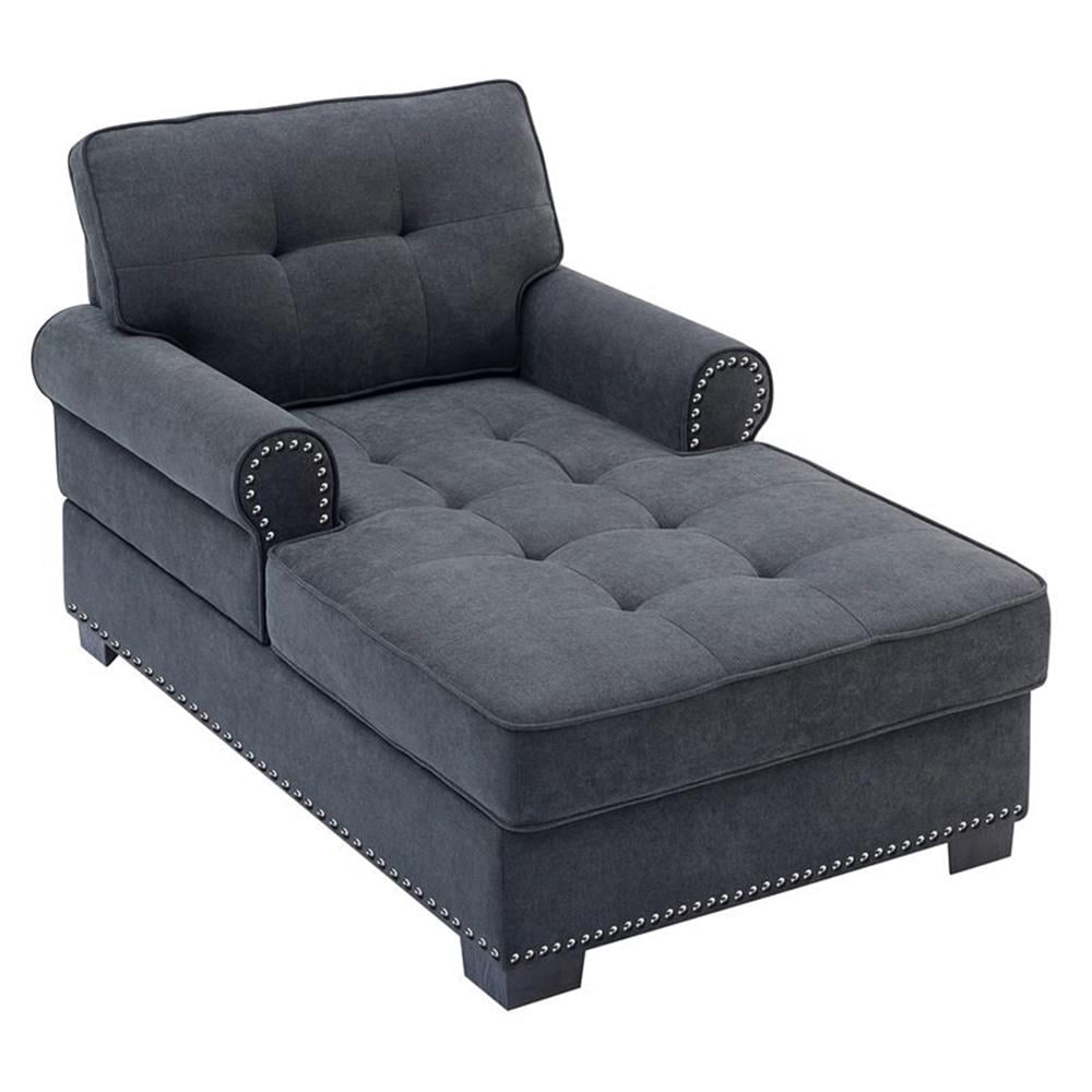 Bowery Hill Upholstered Tufted Modern Linen Fabric Indoor Chaise Lounge ...