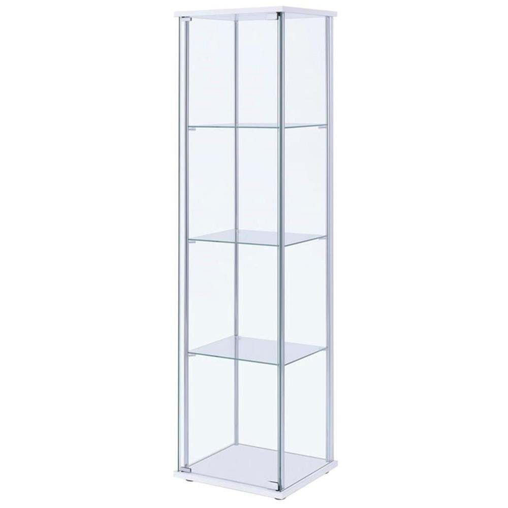 White Modern Metal and Glass 4-Shelf Curio Cabinet