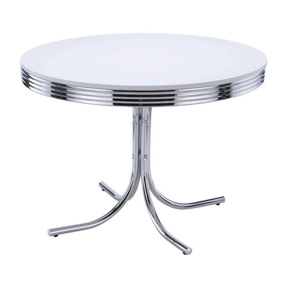 Bowery Hill Modern Metal Round Dining Table in White and Chrome