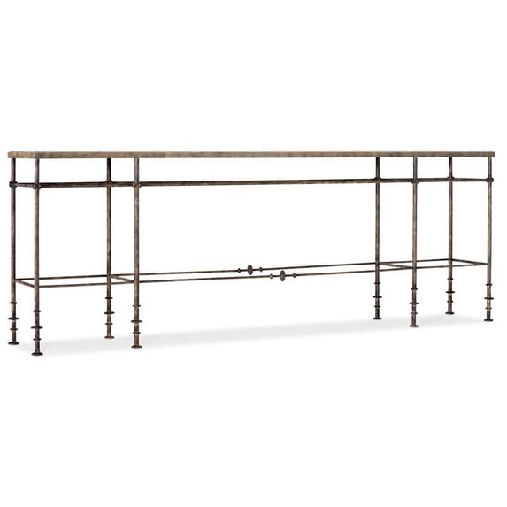 Bowery Hill Modern Metal and Stone Console in Distressed Oak