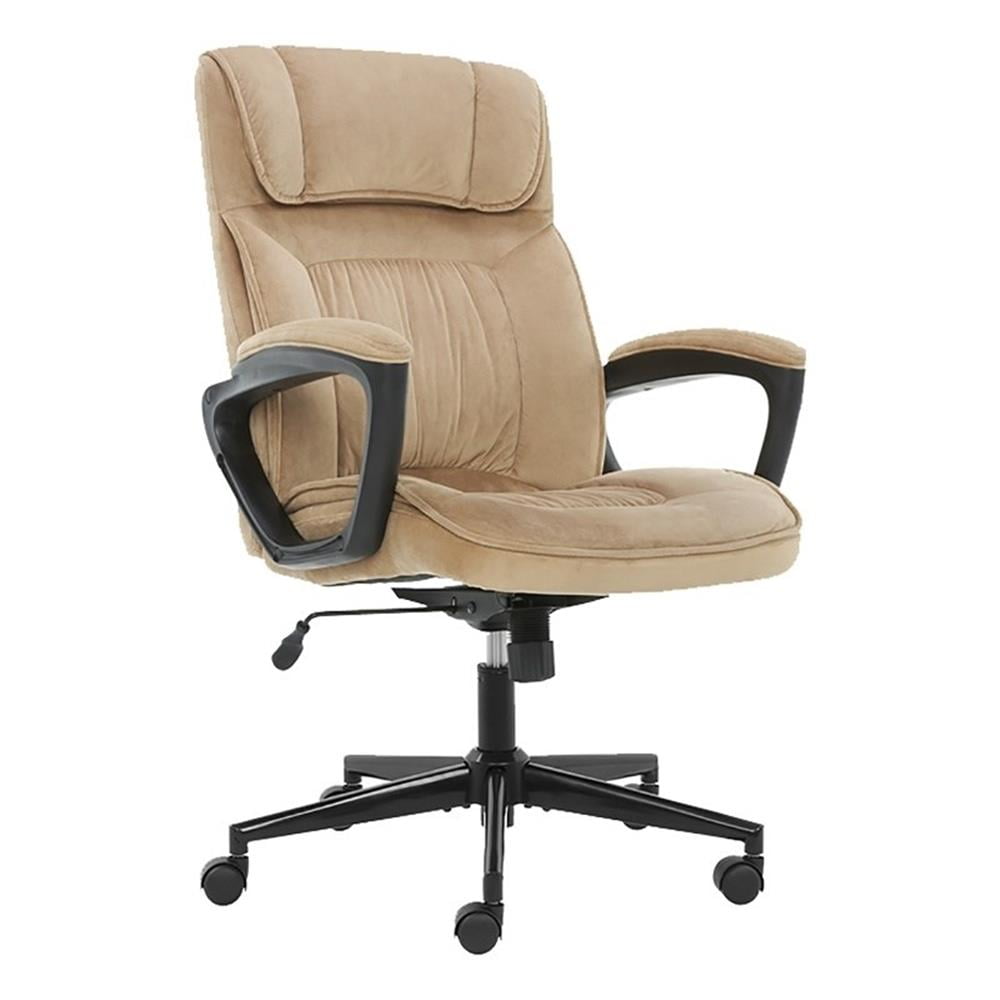 Bowery Hill Modern Microfiber Office Chair with Headrest Pillow Plush in Beige