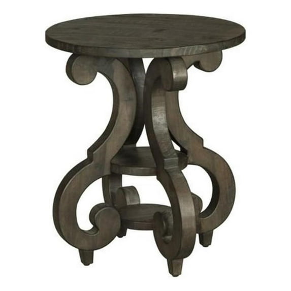 Bowery Hill Modern Pewter Pine Finish Round Accent End Table