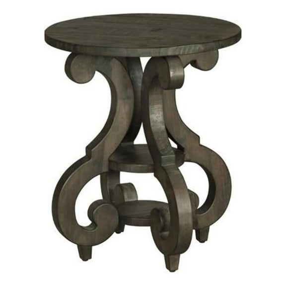 Bowery Hill Modern Pewter Pine Finish Round Accent End Table
