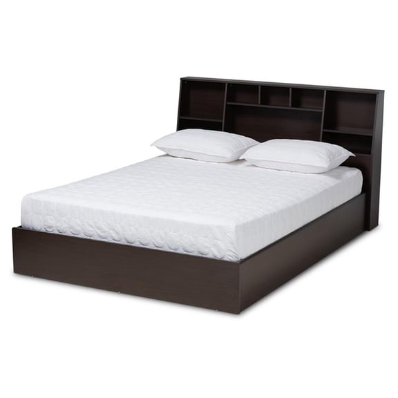 Bowery Hill Modern Queen Size Dark Brown Finished Wood Platform Storage Bed