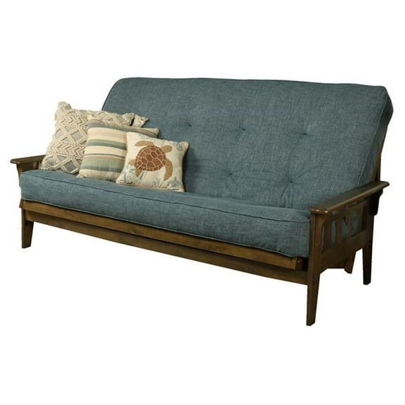 Bowery Hill Modern Queen-size Wood Futon-Linen Aqua Blue Mattress