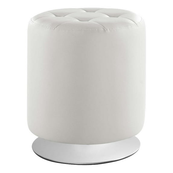 Bowery Hill Modern Round Faux Leather Swivel Ottoman in White