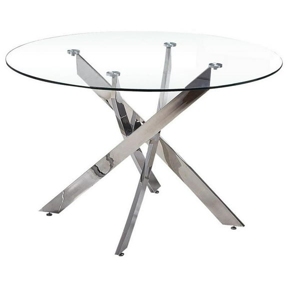Bowery Hill Modern Round Glass Dining Table in Chrome
