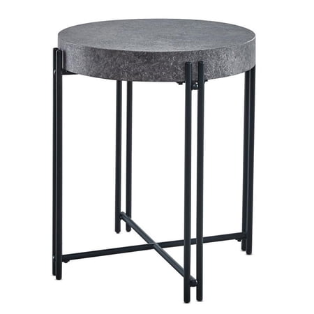 Bowery Hill Modern Round Metal Base End Table in Gray and Black