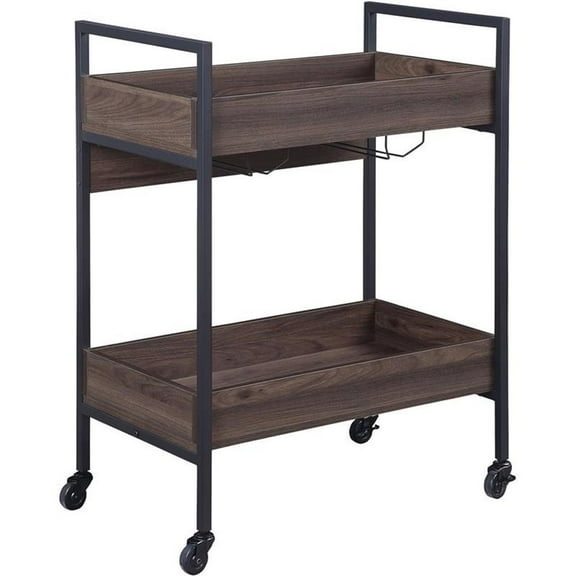 Bowery Hill Modern Serving Cart in Walnut & Black Finish