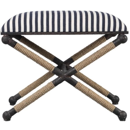 Bowery Hill Modern Small Bench in Navy and White and Rustic Iron