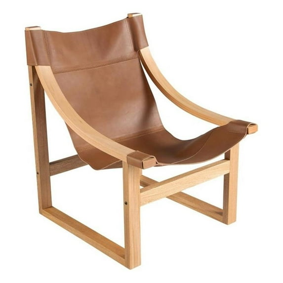 Bowery Hill Modern Solid Wood/Leather Sling Chair in Natural