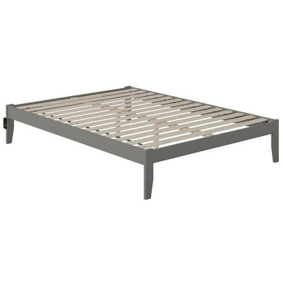 Bowery Hill Modern Solid Wood Queen Bed with USB Charging Station in Gray