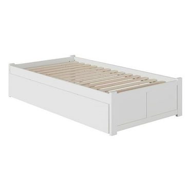 Bowery Hill Modern Solid Wood Twin XL Platform Panel Bed with Trundle in White
