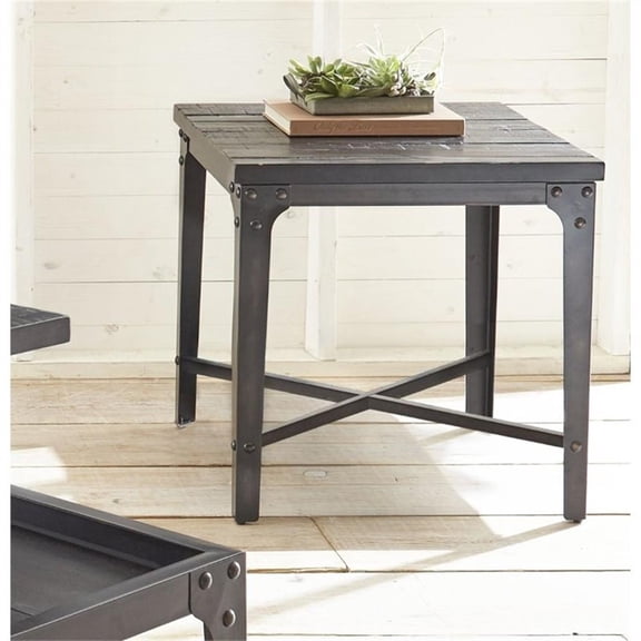 Bowery Hill Modern Square End Table in Distressed Tobacco Brown