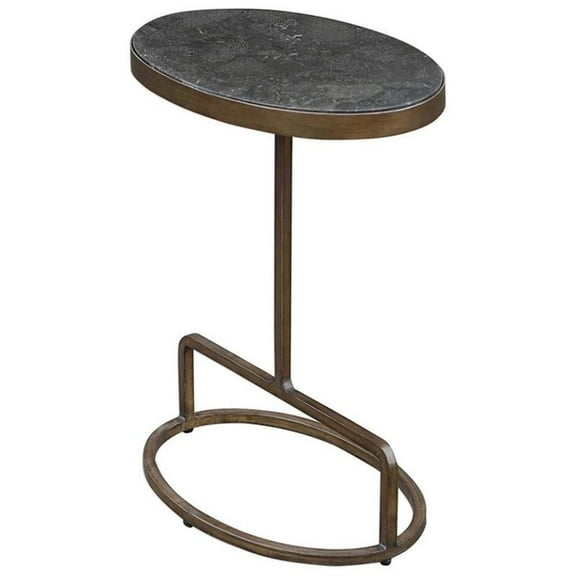 Bowery Hill Modern Stone Top Accent Table in Antique Brushed Gold