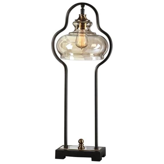 Bowery Hill Modern Table Lamp in Aged Black and Antique Brass