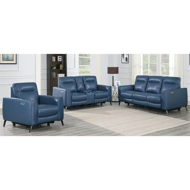 Bowery Hill Modern Top Grain Leather 3piece Power Reclining Set in