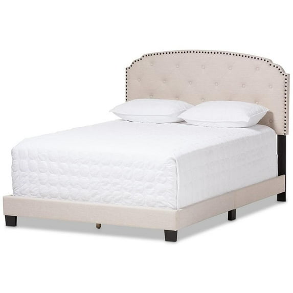 Bowery Hill Modern Tufted Full Low Profile Bed in Light Beige