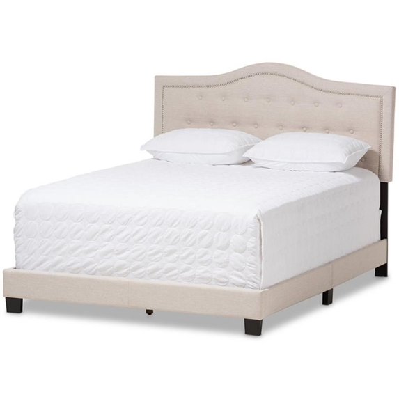 Bowery Hill Modern Tufted King Low Profile Bed in Light Beige