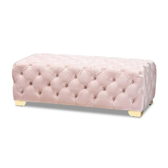Bowery Hill Modern Tufted Velvet Ottoman in Pink and Gold