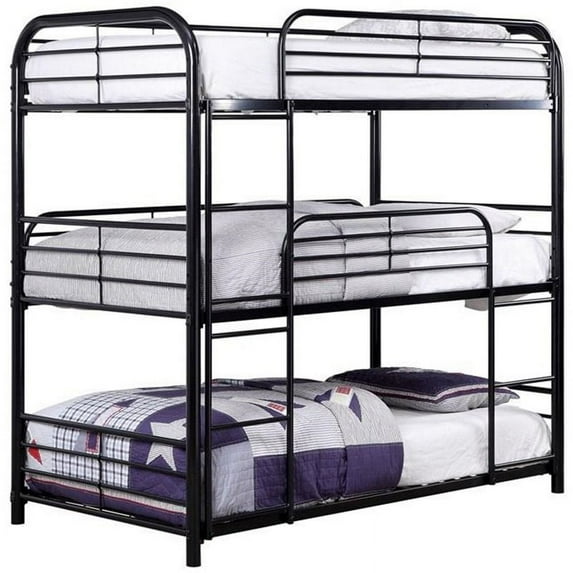 Bowery Hill Modern Twin Triple Metal Bunk Bed in Black