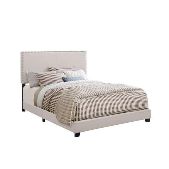 Bowery Hill Modern Twin Upholstered with Nailhead Trim Bed in Fog