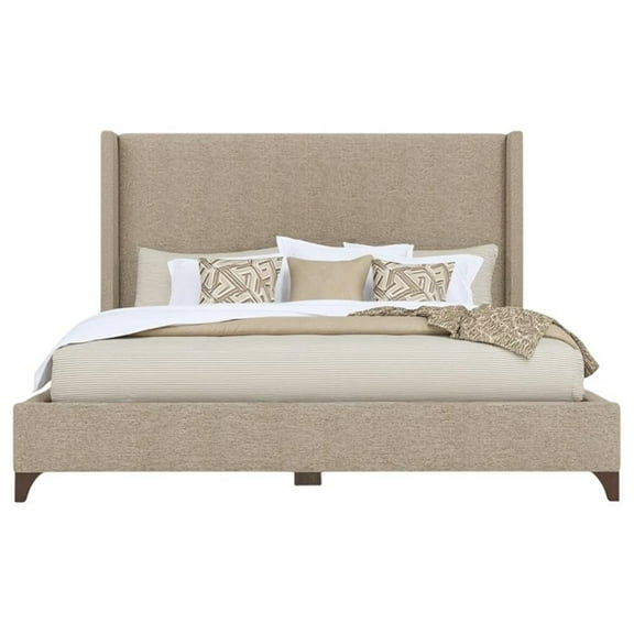 Bowery Hill Modern Upholstered King Bed in Tan Performance Fabric
