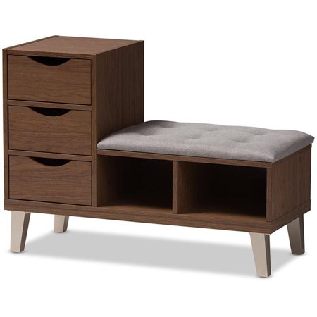 Bowery Hill Modern Upholstered Shoe Storage Bench in Gray and Brown