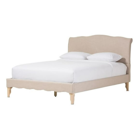 Bowery Hill Modern Upholstery Fabric Queen Platform Bed in Beige